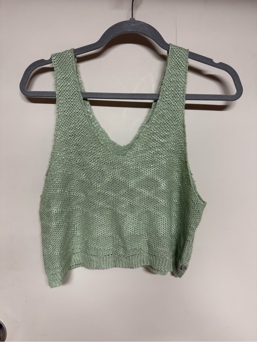 The Normal Brand Light Green Knit V-Neck Crop Tank Top